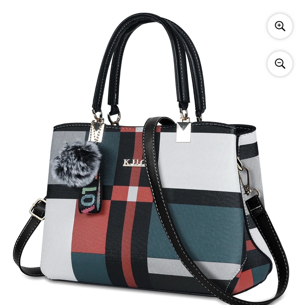 Black and White Geometric Shoulder Bag with Detachable Strap